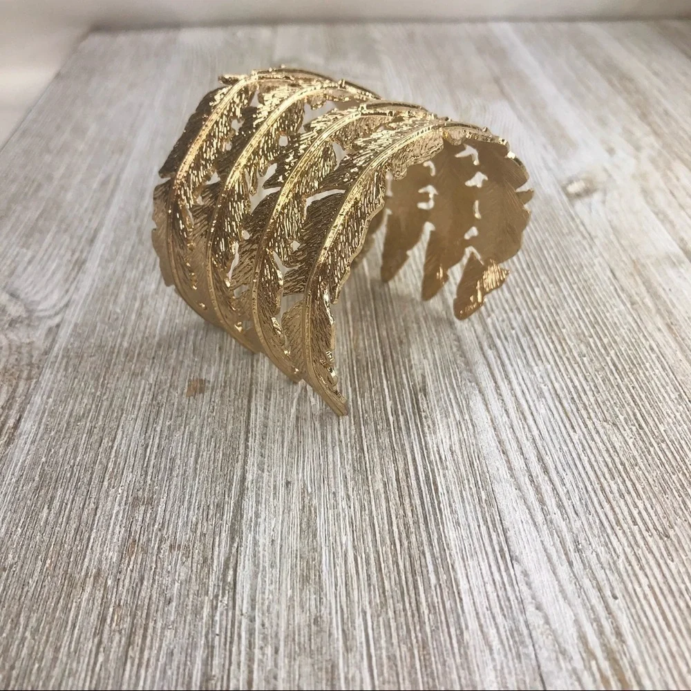 Boho Gold Feather Cuff Bracelet